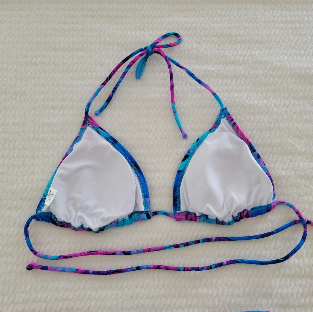 VENUS Blue & Pink Tropical Print Triangle Bikini